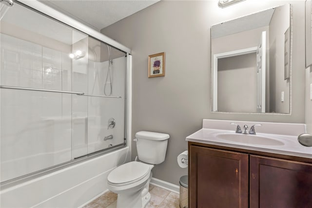 210 Brae Glen Dr, North Strabane, PA 15317 - bathroom featuring toilet, vanity, shower / bath combination with glass door, baseboards, and tile patterned flooring
