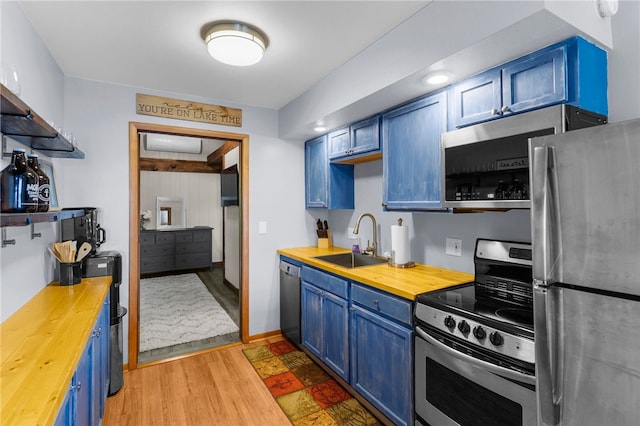 7832 Chase Dr, Shenango-Cra, PA 16134 - kitchen featuring wood counters, stainless steel appliances, open shelves, and a sink