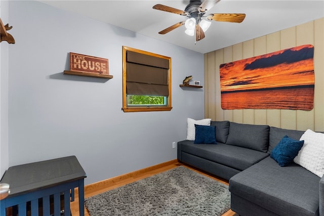 7832 Chase Dr, Shenango-Cra, PA 16134 - living room featuring wood finished floors, ceiling fan, and baseboards