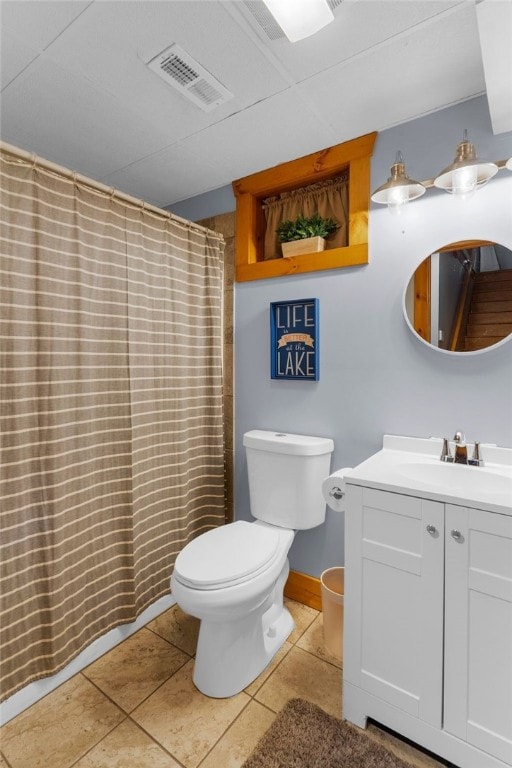 7832 Chase Dr, Shenango-Cra, PA 16134 - bathroom with toilet, vanity, tile patterned floors, and a shower with shower curtain