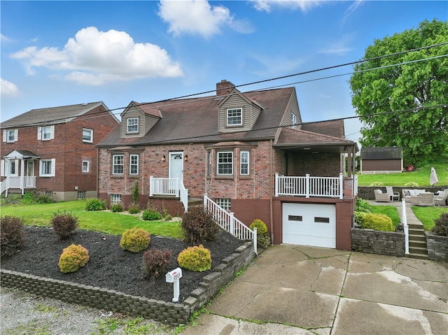 2023 Conlin St, West Mifflin, PA 15122 - view of front of property featuring brick siding, a garage, driveway, a chimney, and a front yard