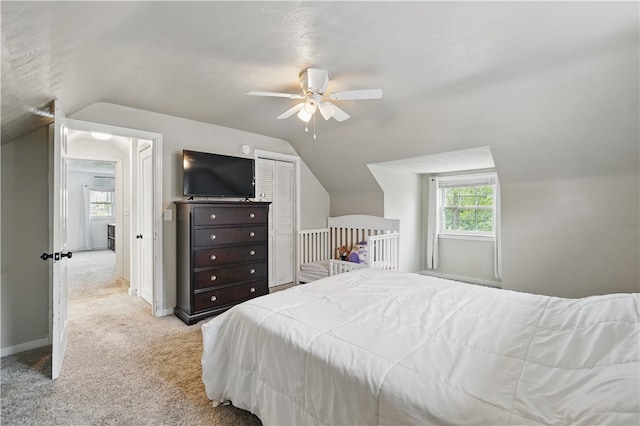 2023 Conlin St, West Mifflin, PA 15122 - carpeted bedroom featuring vaulted ceiling, ceiling fan, and baseboards
