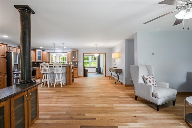 310 Laurel Ln, Leeper, PA 16233 - living area featuring light wood-style flooring, a ceiling fan, baseboards, and recessed lighting