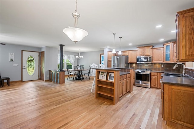 310 Laurel Ln, Leeper, PA 16233 - kitchen with appliances with stainless steel finishes, a sink, open shelves, dark countertops, and decorative backsplash