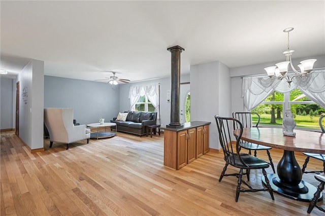 310 Laurel Ln, Leeper, PA 16233 - dining room with light wood-type flooring, a ceiling fan, and a chandelier