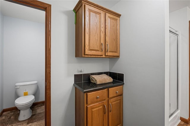 310 Laurel Ln, Leeper, PA 16233 - bathroom featuring toilet, baseboards, and a shower stall