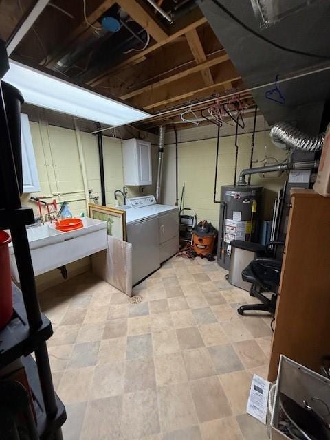 204 Thornberry Cir, Mt Lebanon, PA 15234 - unfinished below grade area with gas water heater, washer and clothes dryer, and a sink