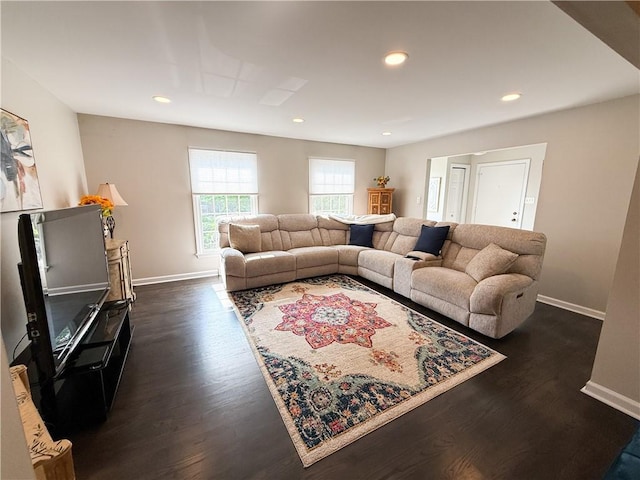 204 Thornberry Cir, Mt Lebanon, PA 15234 - living area with baseboards, recessed lighting, and dark wood-style floors