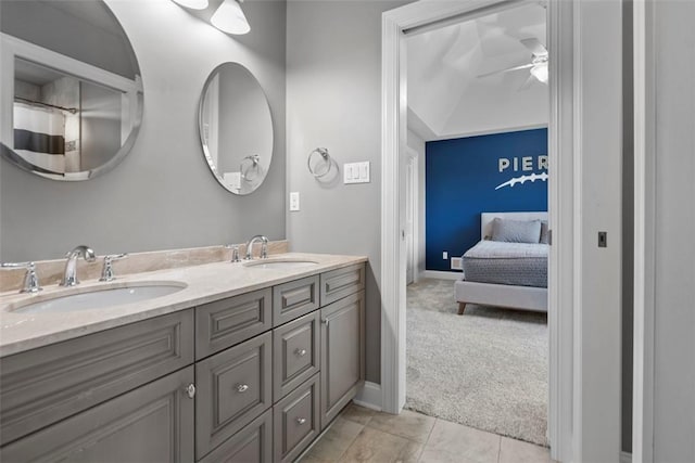 301 Chinquapin Ln, Marshall, PA 15090 - bathroom featuring double vanity, ceiling fan, ensuite bath, baseboards, and tile patterned floors