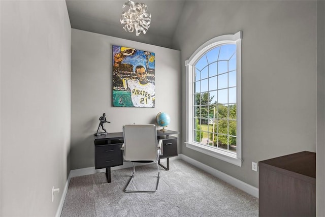 301 Chinquapin Ln, Marshall, PA 15090 - office area with carpet flooring, baseboards, and a chandelier