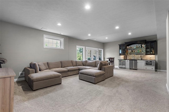 301 Chinquapin Ln, Marshall, PA 15090 - living room with wet bar, baseboards, recessed lighting, and light colored carpet