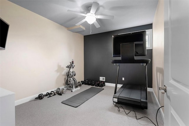 301 Chinquapin Ln, Marshall, PA 15090 - exercise area featuring a ceiling fan, baseboards, and carpet flooring