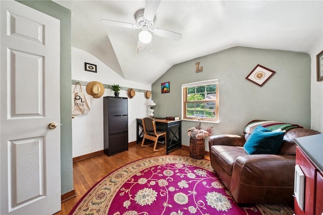 4335 Frank St, Whitehall, PA 15227 - office area featuring wood finished floors, lofted ceiling, a ceiling fan, and baseboards