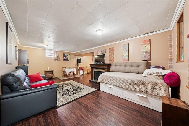 4335 Frank St, Whitehall, PA 15227 - bedroom featuring ornamental molding, wood finished floors, and a fireplace