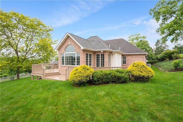 221 Red Oak Dr, Peters Twp, PA 15317 - back of house with brick siding, a wooden deck, and a shingled roof