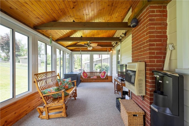 711 Ascension Dr W, West Mifflin, PA 15122 - sunroom with healthy amount of natural light, carpet, heating unit, and wood ceiling