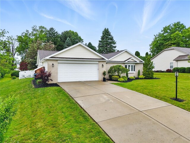 123 Ashley Hill Dr, Mccandless, PA 15090 - ranch-style home featuring an attached garage, brick siding, concrete driveway, and a front lawn
