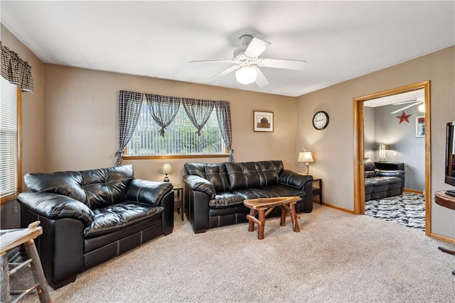 829 Hecla Rd, Mount Pleasant Twp Wml, PA 15666 - living room featuring a ceiling fan, carpet flooring, and baseboards