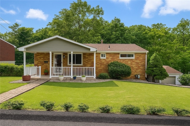 104 Greenview Dr, Penn Hills, PA 15147 - ranch-style home featuring a porch, brick siding, and a front lawn
