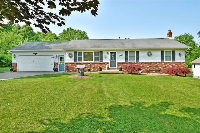 3062 Longview Rd, Hermitage, PA 16148 - ranch-style house with brick siding, concrete driveway, a front yard, and a garage