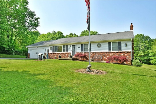 3062 Longview Rd, Hermitage, PA 16148 - single story home featuring a chimney, brick siding, a garage, and a front yard