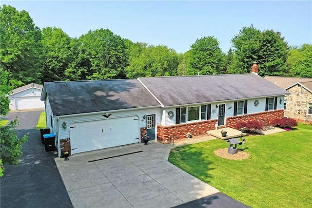 3062 Longview Rd, Hermitage, PA 16148 - single story home with a front lawn, a garage, driveway, and a chimney