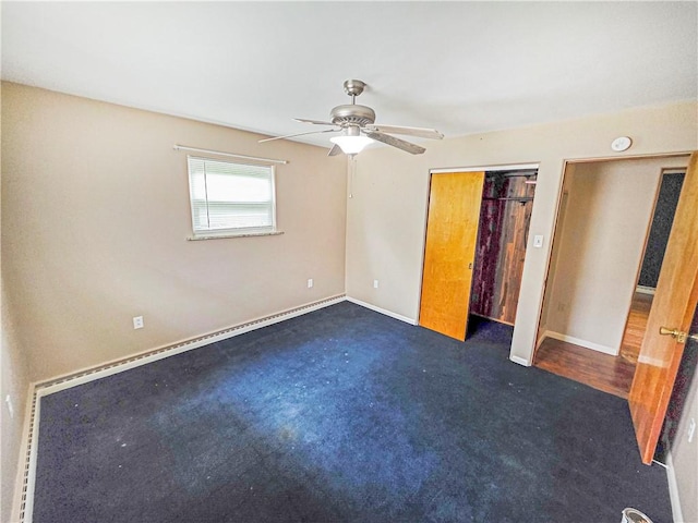 2828 School St, Harmony Twp Bea, PA 15003 - unfurnished bedroom with a closet, ceiling fan, baseboards, and carpet floors