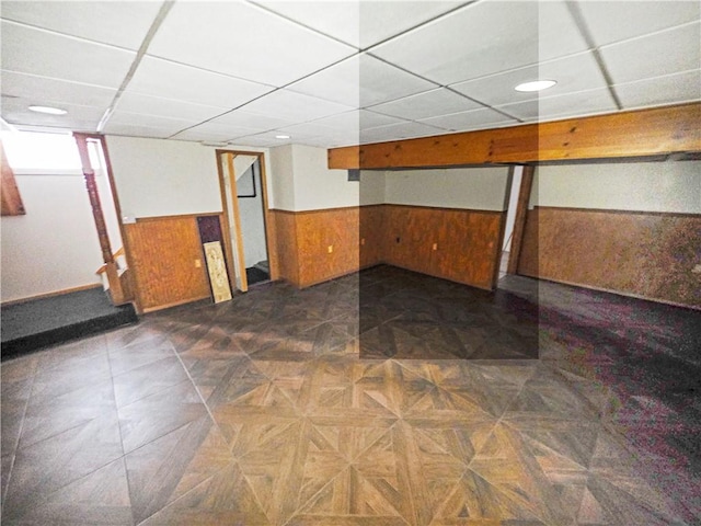 2828 School St, Harmony Twp Bea, PA 15003 - unfurnished room featuring wainscoting, a paneled ceiling, and wood walls