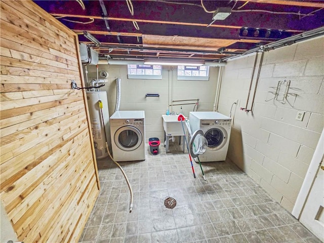 2828 School St, Harmony Twp Bea, PA 15003 - laundry room featuring water heater, separate washer and dryer, and tile patterned floors