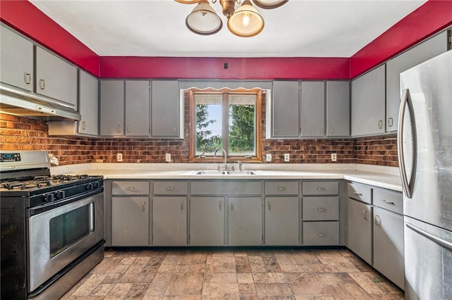308 Cypress St, Rostraver, PA 15089 - kitchen with stainless steel appliances, gray cabinets, and a sink