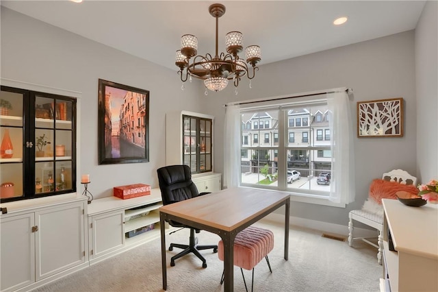 302 Highpointe Dr, Seven Fields Boro, PA 16046 - office area with light colored carpet, a chandelier, and recessed lighting