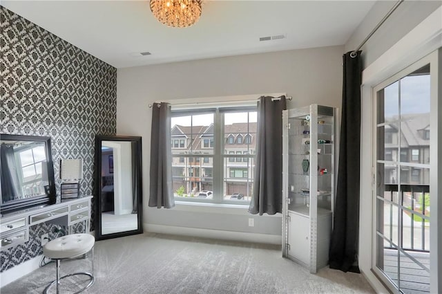 302 Highpointe Dr, Seven Fields Boro, PA 16046 - carpeted bedroom with wallpapered walls and an accent wall