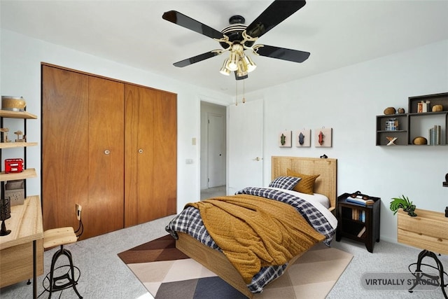 504 N St, Baldwin Boro, PA 15227 - bedroom featuring light colored carpet, a closet, and a ceiling fan