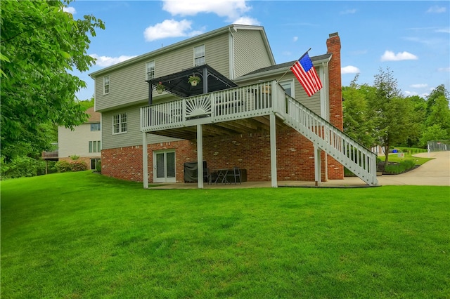814 Graywyck Dr, Seven Fields Boro, PA 16046 - back of house featuring a lawn, a deck, a chimney, and a patio area