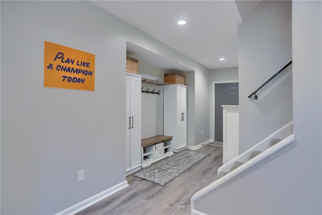 814 Graywyck Dr, Seven Fields Boro, PA 16046 - mudroom featuring light wood-type flooring, baseboards, and recessed lighting