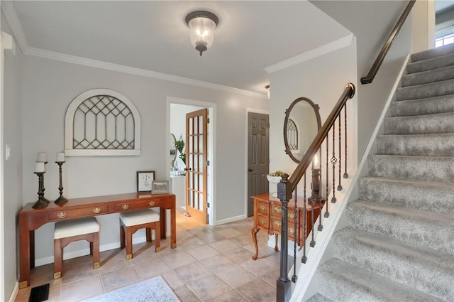 814 Graywyck Dr, Seven Fields Boro, PA 16046 - foyer entrance featuring ornamental molding, stairway, baseboards, and light tile patterned floors
