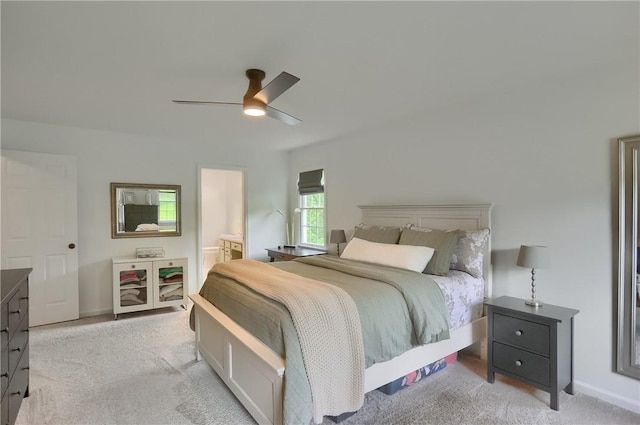 814 Graywyck Dr, Seven Fields Boro, PA 16046 - bedroom with light colored carpet, baseboards, ceiling fan, and connected bathroom