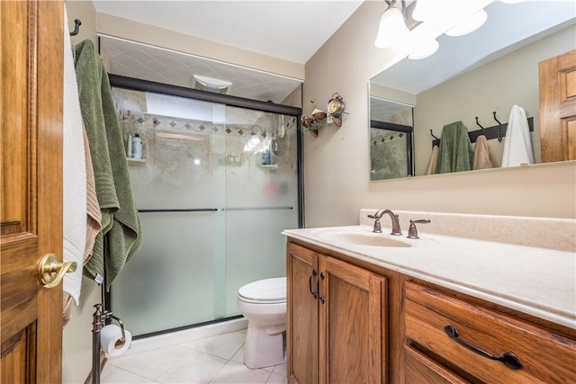 322 Franklin Dr, Peters Twp, PA 15241 - bathroom featuring vanity, a stall shower, toilet, and tile patterned floors