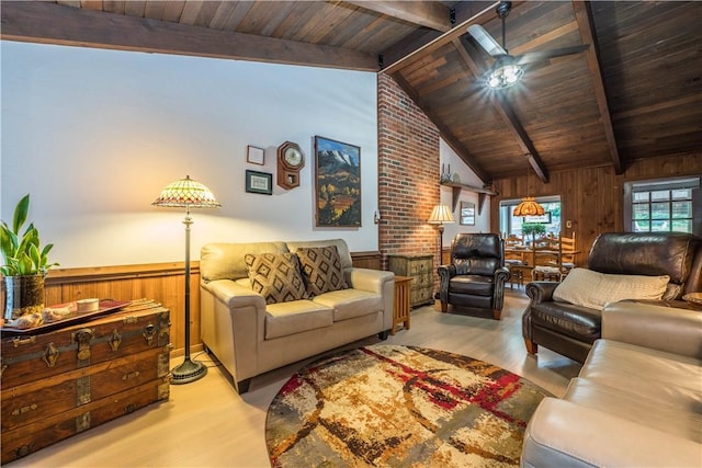 322 Franklin Dr, Peters Twp, PA 15241 - living room featuring wood ceiling, wooden walls, light wood finished floors, a ceiling fan, and wainscoting