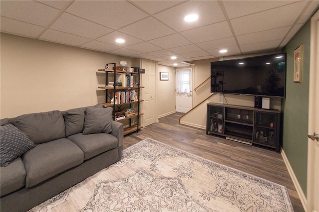 10 Claireview Dr, Scott Twp Sal, PA 15106 - living area with wood finished floors, baseboards, recessed lighting, and a paneled ceiling
