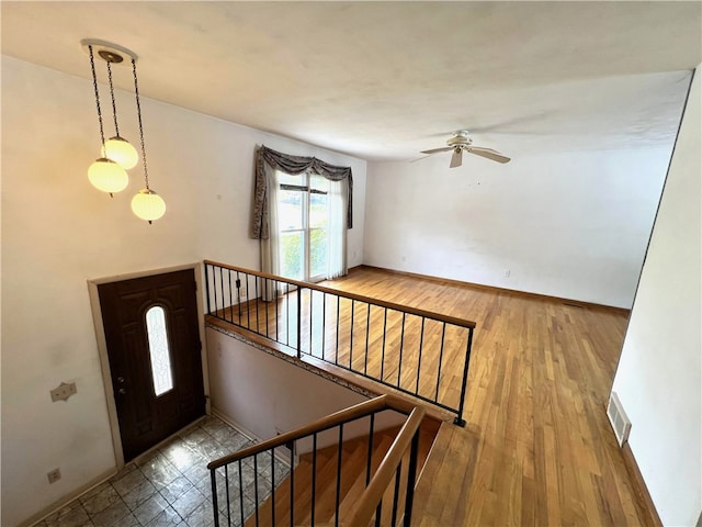 501 Clarendon St, Ohara, PA 15238 - foyer entrance featuring a ceiling fan, baseboards, and wood finished floors