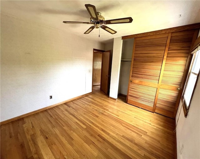 501 Clarendon St, Ohara, PA 15238 - unfurnished bedroom featuring baseboards, light wood-style floors, a closet, and a ceiling fan