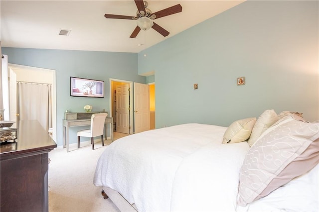 113 Unity Sq, Unity Twp, PA 15601 - bedroom featuring vaulted ceiling, light colored carpet, ceiling fan, and baseboards