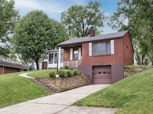 118 Judith Dr, Peters Twp, PA 15367 - single story home featuring brick siding, a chimney, an attached garage, a front yard, and concrete driveway