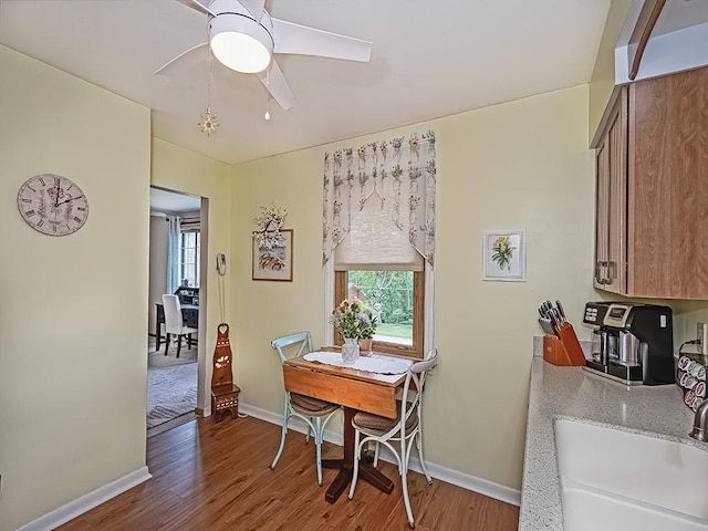 118 Judith Dr, Peters Twp, PA 15367 - dining space featuring wood finished floors, baseboards, and ceiling fan