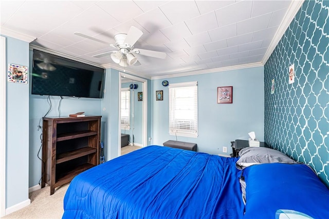 2216 Keystone Ave, Hempfield Twp Wml, PA 15601 - carpeted bedroom with ornamental molding, baseboards, and a ceiling fan