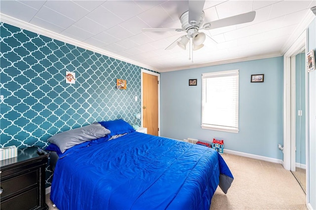 2216 Keystone Ave, Hempfield Twp Wml, PA 15601 - bedroom with crown molding, carpet, a ceiling fan, and baseboards