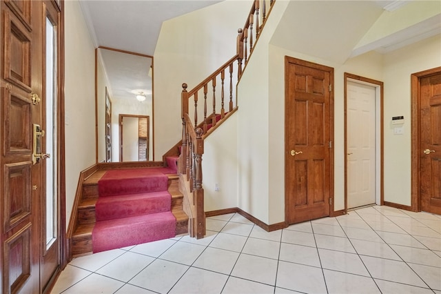 120 Canterbury Ln, Peters Twp, PA 15317 - entrance foyer with stairway, crown molding, baseboards, and light tile patterned floors