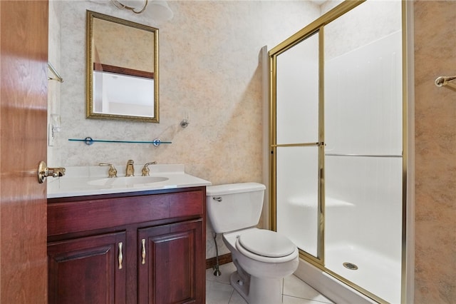 120 Canterbury Ln, Peters Twp, PA 15317 - bathroom featuring a stall shower, vanity, toilet, and tile patterned floors