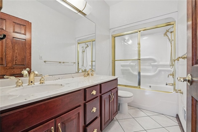 120 Canterbury Ln, Peters Twp, PA 15317 - bathroom with toilet, double vanity, tile patterned floors, and shower / bath combination with glass door